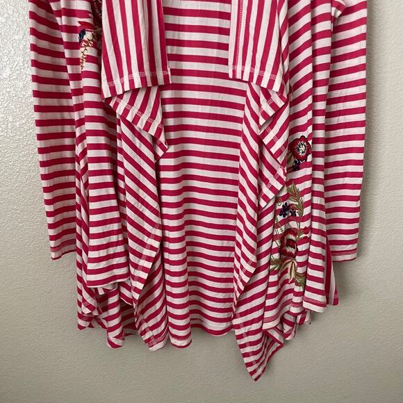 Soft Surroundings Cardigan‎ Womens Large Pink White Striped Floral Embroidered - Picture 5 of 11